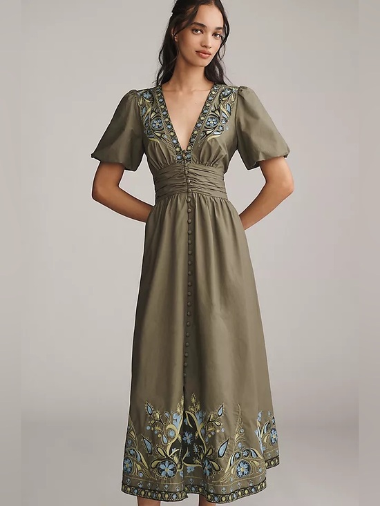 Anthropologie Dresses & Skirts - Anthropologie green Katerina floral
Embellished midi dress